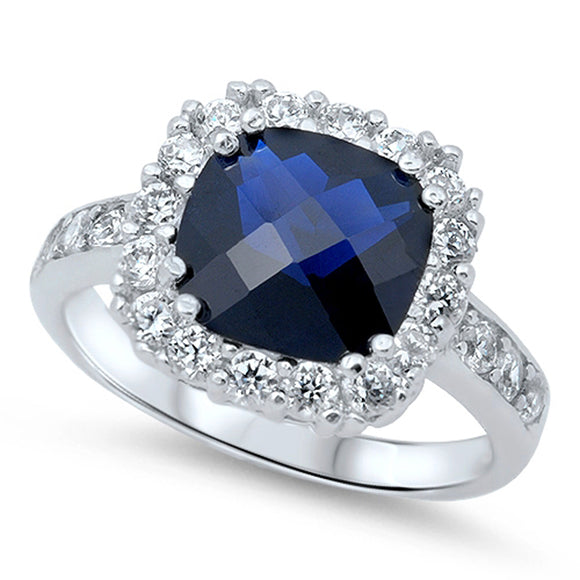Wedding Blue Sapphire CZ Halo Promise Ring .925 Sterling Silver Band Sizes 4-11