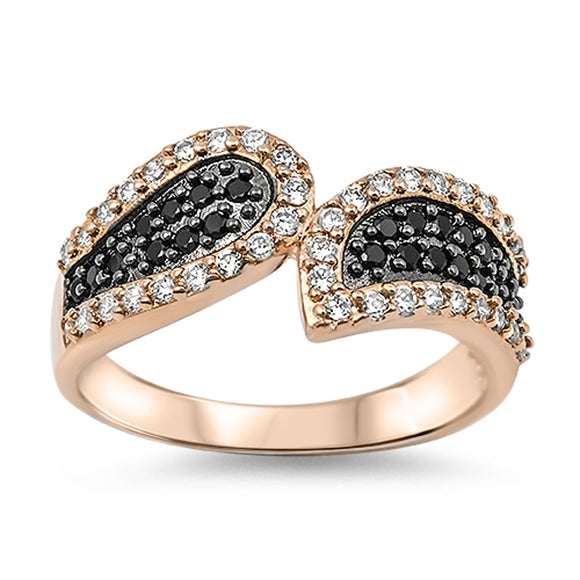 Gold Tone Black Clear CZ Polished Ring New .925 Sterling Silver Band Sizes 5-10