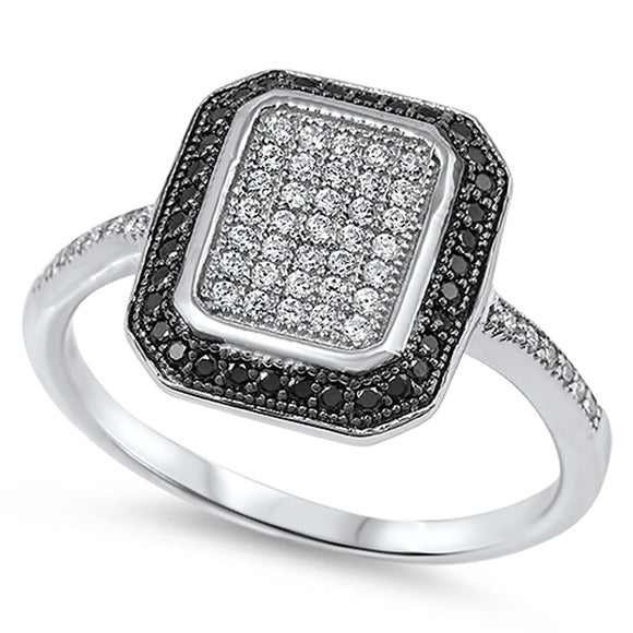 White Black CZ Cluster Wholesale Ring New .925 Sterling Silver Band Sizes 5-10