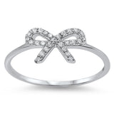 Bowtie Ribbon Fashion White CZ Cute Ring New 925 Sterling Silver Band Sizes 4-10