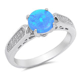 White CZ Round Blue Lab Opal Wedding Ring .925 Sterling Silver Band Sizes 5-10