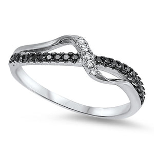 Elegant Infinity Knot Black CZ Cute Ring New 925 Sterling Silver Band Sizes 5-9