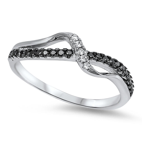 Elegant Infinity Knot Black CZ Cute Ring New 925 Sterling Silver Band Sizes 5-9