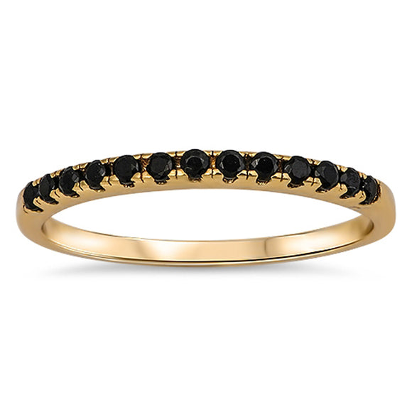 Gold Tone Black CZ Fashion Stackable Ring .925 Sterling Silver Band Sizes 3-10