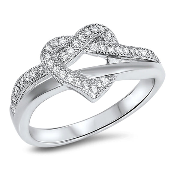 Heart Tangled Weave Clear CZ Promise Ring .925 Sterling Silver Band Sizes 4-11