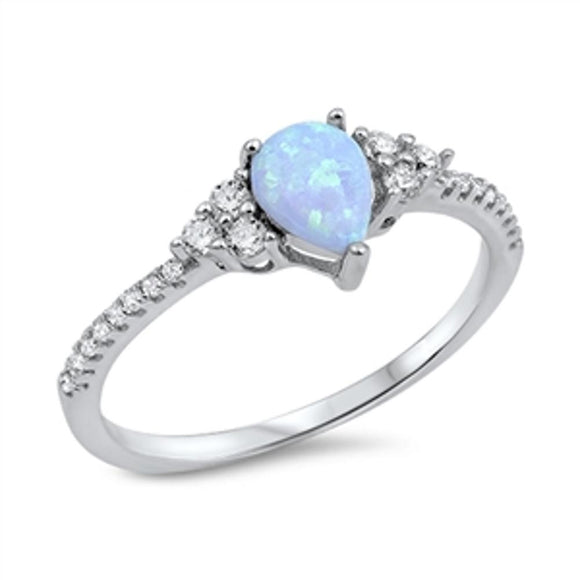 Light Blue Lab Opal White CZ Promise Ring .925 Sterling Silver Band Sizes 4-10