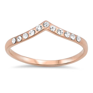 Rose Gold Tone Chevron Arrow Clear CZ Promise Ring Sterling Silver Sizes 3-12