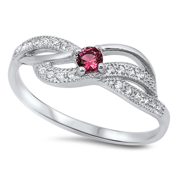 Infinity Knot Ruby CZ Wedding Ring New .925 Sterling Silver Band Sizes 4-12
