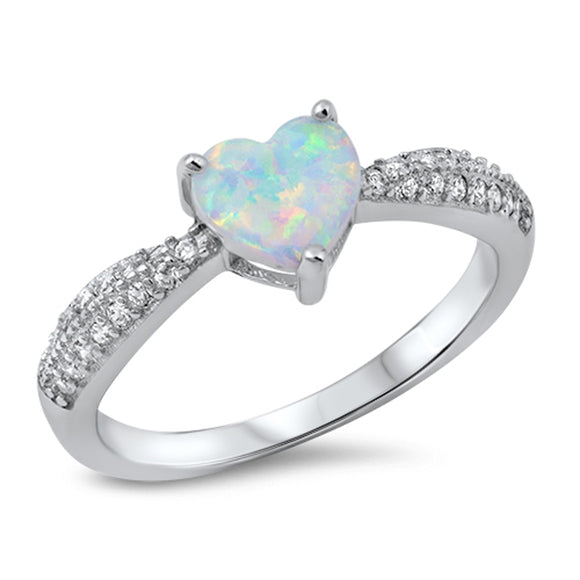 White Lab Opal Heart Promise Ring .925 Sterling Silver Cluster Band Sizes 5-10