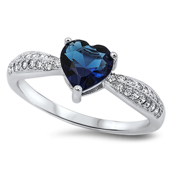 Heart Blue Sapphire CZ Promise Ring .925 Sterling Silver Cluster Band Sizes 5-10