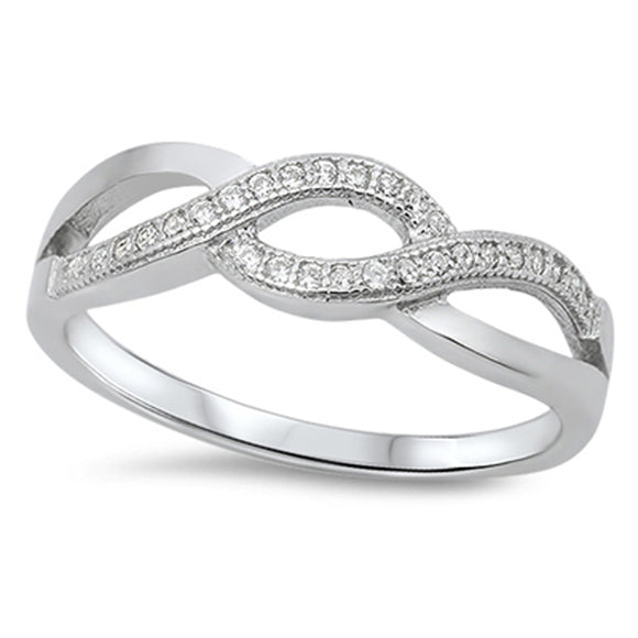 Infinity Knot Clear CZ Classic Ring New .925 Sterling Silver Band Sizes 5-10