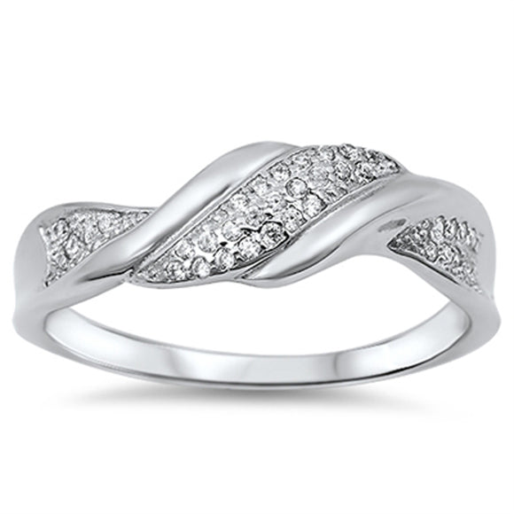 Women's Wave White CZ Fashion Ring .925 Sterling Silver Cluster Band Sizes 5-10