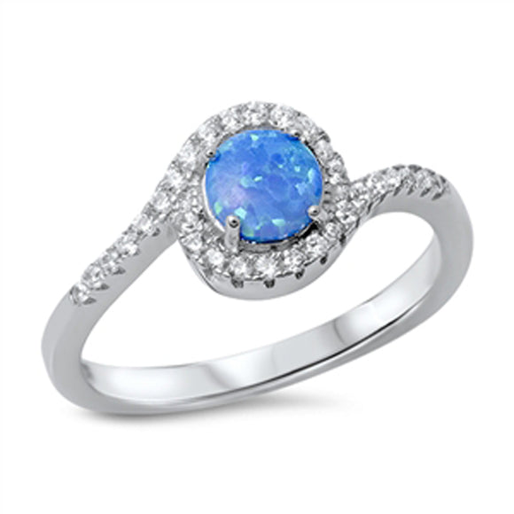 Round Blue Lab Opal Halo White CZ Ring New .925 Sterling Silver Band Sizes 4-10
