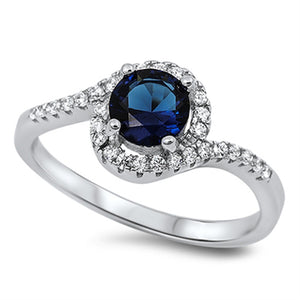 Round Blue Sapphire CZ Halo Wedding Ring New 925 Sterling Silver Band Sizes 5-10