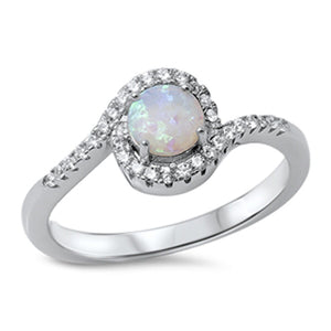 Round White Lab Opal Clear CZ Elegant Ring .925 Sterling Silver Band Sizes 4-12