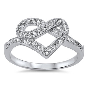 Infinity Knot Heart Clear CZ Promise Ring .925 Sterling Silver Band Sizes 5-10