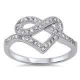 Infinity Knot Heart Clear CZ Promise Ring .925 Sterling Silver Band Sizes 5-10