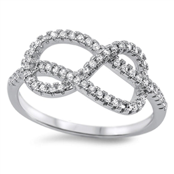 Large Infinity Knot White CZ Classic Ring .925 Sterling Silver Band Sizes 4-11