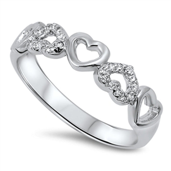 Cutout Heart Clear CZ Promise Ring New .925 Sterling Silver Love Band Sizes 4-10