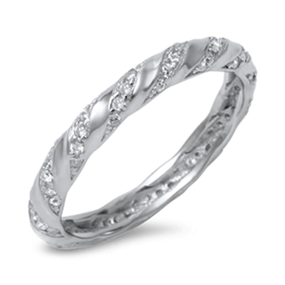 Striped Eternity Band Clear CZ Fashion Ring New .925 Sterling Silver Sizes 5-10