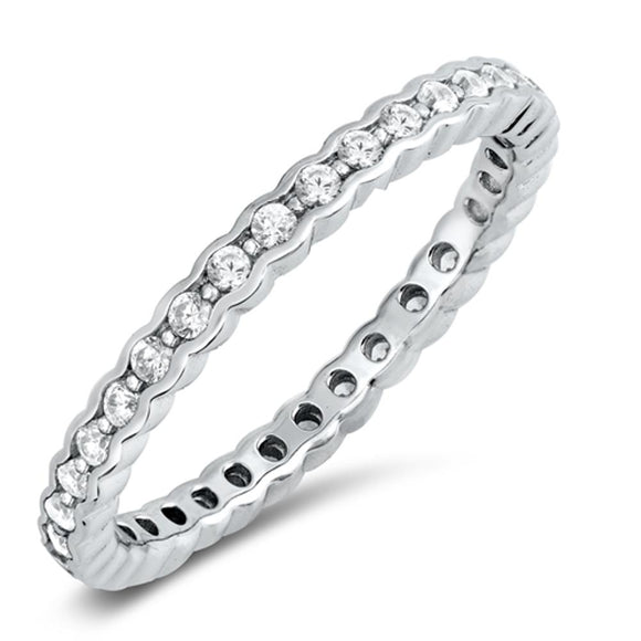 Wave Eternity Stackable Clear CZ Ring New .925 Sterling Silver Band Sizes 5-10