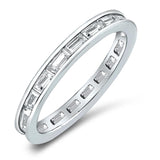 Emerald Cut Eternity Stackable Band Clear CZ Ring 925 Sterling Silver Sizes 4-10