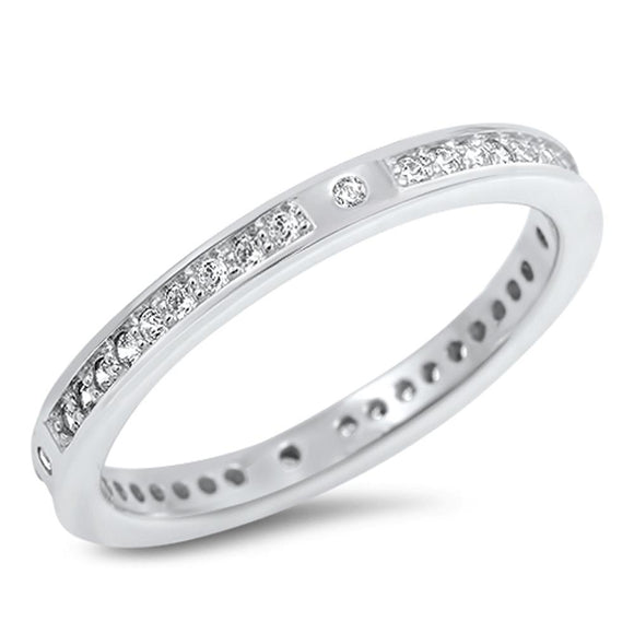 Eternity Clear CZ Beautiful Stackable Ring .925 Sterling Silver Band Sizes 4-10