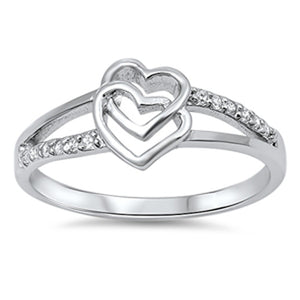 Interlocking Hearts Clear CZ Promise Ring .925 Sterling Silver Band Sizes 4-10