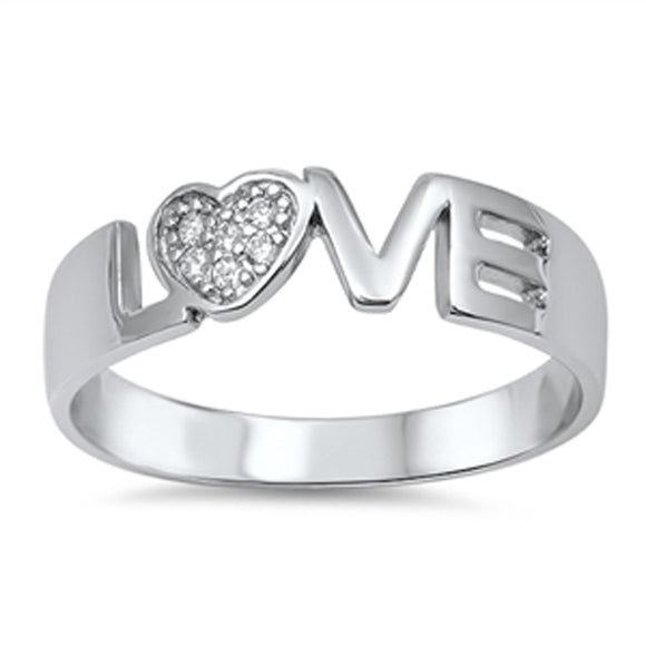 Cut Out LOVE Heart White CZ Promise Ring New 925 Sterling Silver Band Sizes 4-10