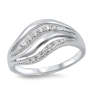 Women's Wave White CZ Promise Ring New .925 Sterling Silver Band Sizes 5-10