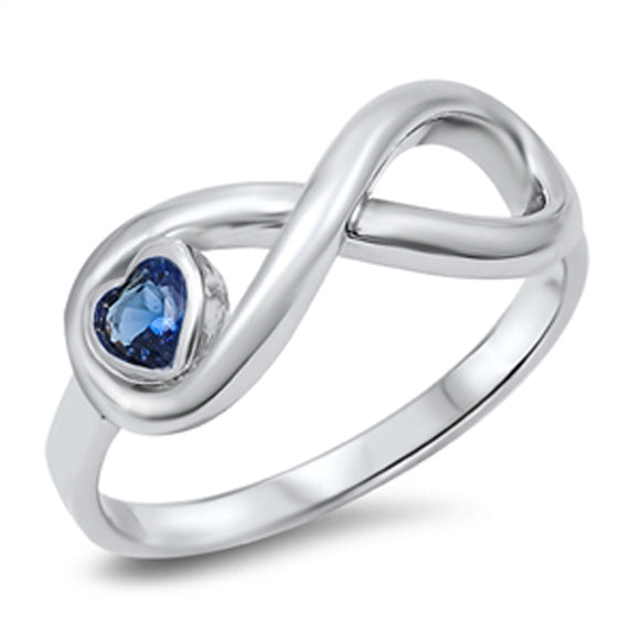 Infinity Heart Blue Sapphire CZ Promise Ring New .925 Sterling Silver Sizes 5-10