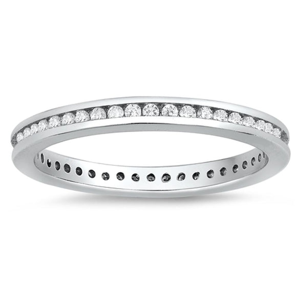 Eternity Clear CZ Beautiful Ring .925 Sterling Silver Stackable Band Sizes 4-10
