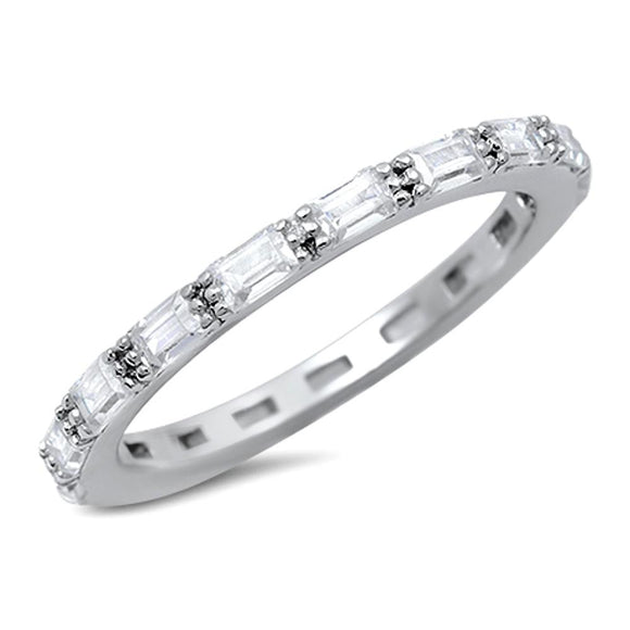 Eternity Stackable White CZ Fashion Ring New 925 Sterling Silver Band Sizes 4-10