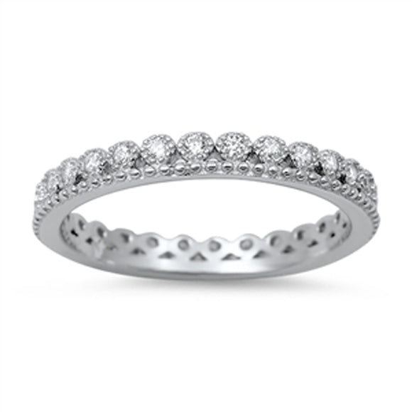 Tiara Crown Eternity Band Clear CZ Fashion Ring .925 Sterling Silver Sizes 4-10