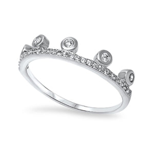 Women's Princess Tiara Crown Clear CZ Ring .925 Sterling Silver Band Sizes 4-10