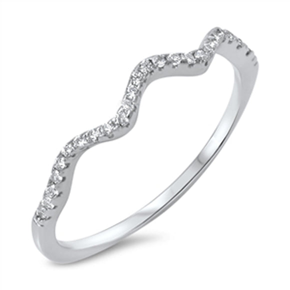 Women's Wave White CZ Ring New .925 Sterling Silver Stackable Band Sizes 4-10
