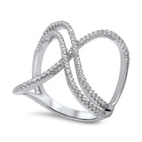 Crisscross Open White CZ Fashion Ring New .925 Sterling Silver Band Sizes 5-10