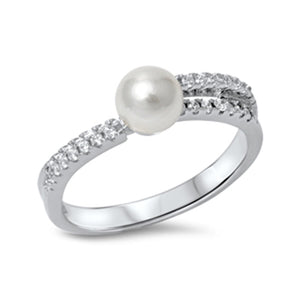 Freshwater Pearl Clear CZ Classic Ring New .925 Sterling Silver Band Sizes 4-10