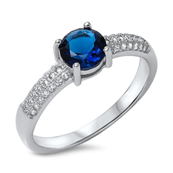 Women's Blue Sapphire CZ Polished Ring New .925 Sterling Silver Band Sizes 5-10