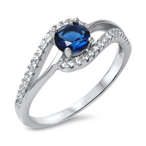 Infinity Band Blue Sapphire CZ Solitaire Ring New 925 Sterling Silver Sizes 5-10