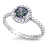 Rainbow Topaz CZ Promise Halo Ring New .925 Sterling Silver Bali Band Sizes 4-10