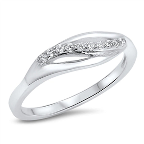 Women's Open Journey White CZ Wedding Ring .925 Sterling Silver Band Sizes 5-10