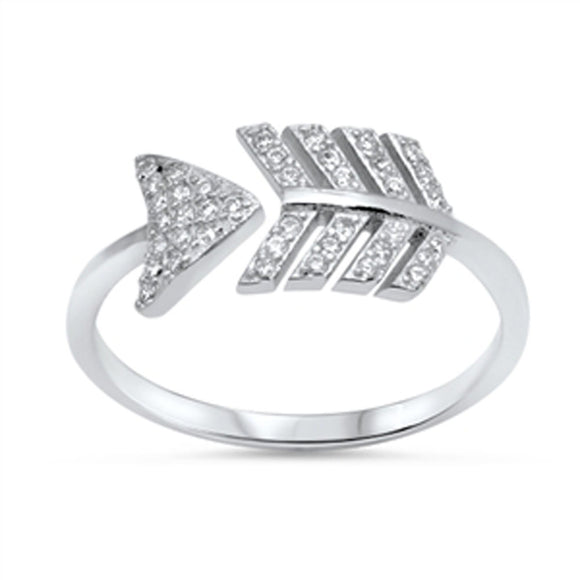Women's Open Arrow White CZ Fashion Ring New 925 Sterling Silver Band Sizes 5-10