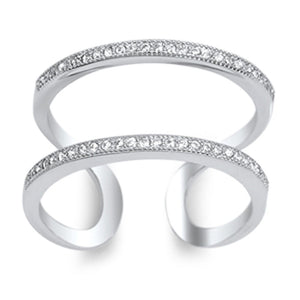 Women's Open Unique Line White CZ Fashion Ring .925 Sterling Silver Sizes 4-10