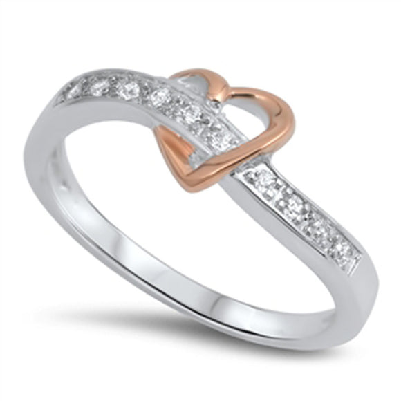 Gold Tone Heart White CZ Weave Promise Ring .925 Sterling Silver Band Sizes 5-10
