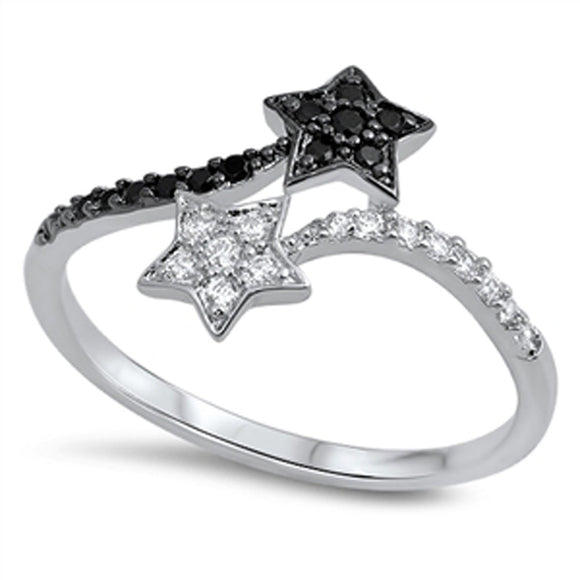 Girl's White Black CZ Shooting Star Ring New 925 Sterling Silver Band Sizes 4-10