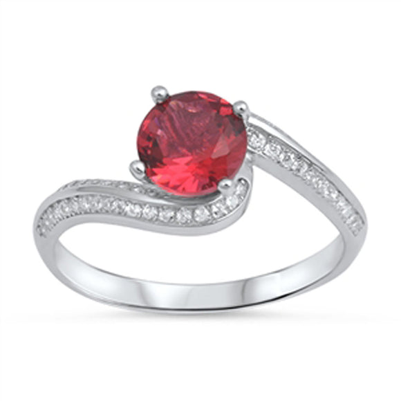 Solitaire Ruby CZ Swirl Wedding Ring New .925 Sterling Silver Band Sizes 5-10