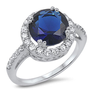 Solitaire Blue Sapphire CZ Halo Wedding Ring 925 Sterling Silver Band Sizes 5-10