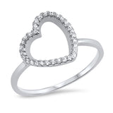 Cutout Heart Clear CZ Love Promise Ring New .925 Sterling Silver Band Sizes 4-10