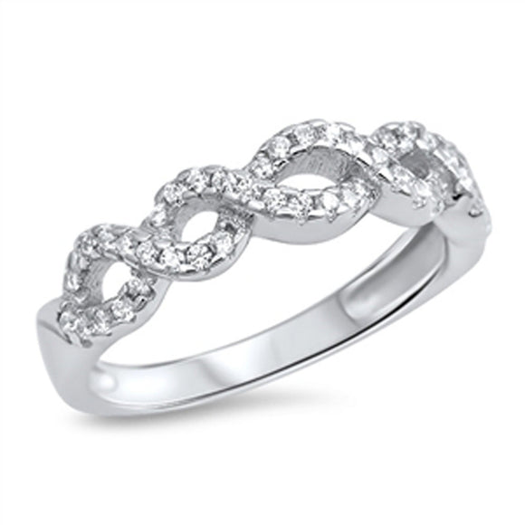 Weave Infinity Designer White CZ Wedding Ring New 925 Sterling Silver Sizes 4-10